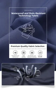 Detail view of navy blue high-density waterproof and breathable tech fabric for outdoor jacket