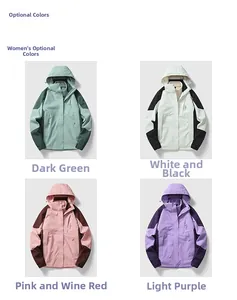 Detail view of four stylish waterproof outdoor jackets for women in a color selection grid