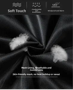 Detail view of breathable black mesh lining with honeycomb structure for windproof jacket