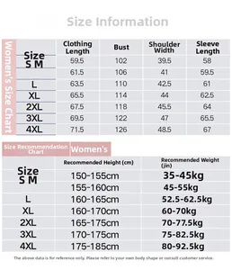 Detailed women size chart for lightweight outdoor jacket including measurements from S to 4XL