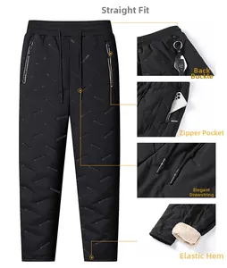 Détails du pantalon d'hiver pour homme avec motif matelassé, poche zippée et doublure chaude
