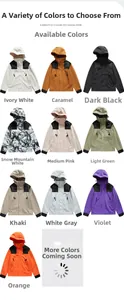 Multiple color options for hooded waterproof jackets shown in a grid display