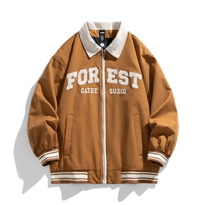 Giacca da Uomo American Retro Streetwear Casual Ampia Con Revers in Velluto a Coste a Contrasto Ricamo Lettere Moda Capispalla