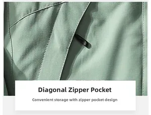 Macro shot of diagonal zipper pocket on ripstop fabric of outdoor 3-in-1 jacket
