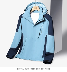 Detail of outdoor sport jacket showing waterproof fabric and zipper pocket