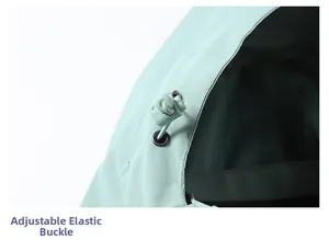 Detail of adjustable elastic drawstring toggle on water resistant outdoor jacket