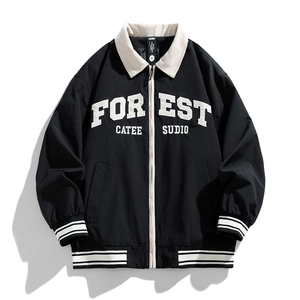 Giacca oversize stile street per uomo e donna con lettere ricamate e colletto a contrasto