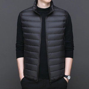 Men Stand Collar Puffer Vest Lightweight Quilted Nylon White Duck Down Sleeveless Jacket For Autumn Winter Outdoor Warm Waistcoat