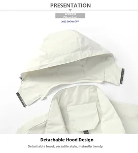 Detail of detachable hood design and mesh lining on a lightweight outdoor jacket