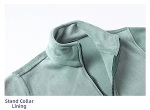 Close-up of stand-up collar and fleece lining on windproof outdoor jacket