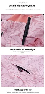 Détail d'une veste d'extérieur rose avec motif de feuilles et poche zippée