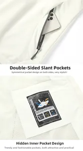 Detail of waterproof windbreaker showing side zipper pockets and inner storage pocket