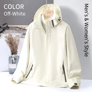 Outdoor Hooded Jacket Polyester Waterproof Windbreaker Breathable Softshell Top For Camping Hiking Sports Casual Outerwear Men Women
