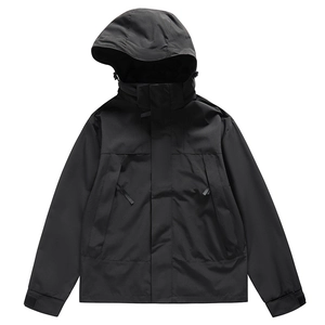 Outdoor mountain hooded waterproof windbreaker jacket in matte black for men and women