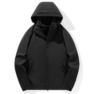 Waterproof outdoor hooded jacket for men and women featuring premium windproof black fabric
