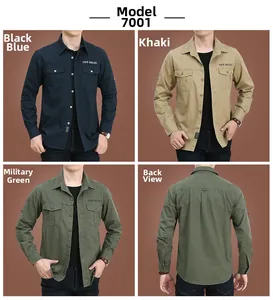 Detail of men's long sleeve work shirts with dual chest pockets and OFF-ROAD embroidery
