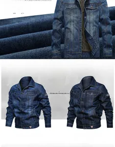 Detailed fabric texture of cotton denim jackets in light blue and dark blue colors