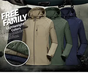 Macro detail of waterproof breathable fabric on outdoor hooded jackets in four colors