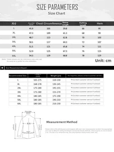 Detailed size chart for retro denim jacket with measurements from L up to 6XL plus size