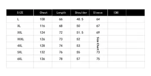 Size chart for men's washed cotton jacket with measurements for chest and length in cm