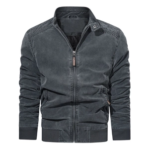 Men Vintage Washed Cotton Jacket Stand Collar Casual Workwear Outerwear Long Sleeve Loose Fit Bomber Coat For Men