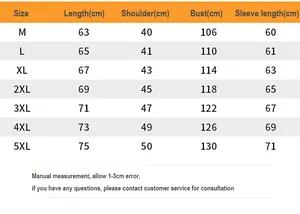 Detailed size chart for men hoodie jacket showing length shoulder bust and sleeve measurements