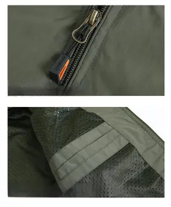 Detail of green outdoor jacket showing mesh lining, zipper, and hidden inner pocket