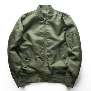 Men MA-1 Bomber Jacket 100 Percent Polyester Cargo Style Windproof Thin Coat With Ribbed Trim For Casual Outdoor Wear