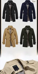 Detail view of cotton trench coat featuring shoulder epaulets and classic plaid lining