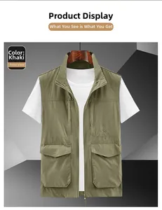 Détail du gilet utilitaire extérieur avec poches multiples et fermeture éclair sécurisée