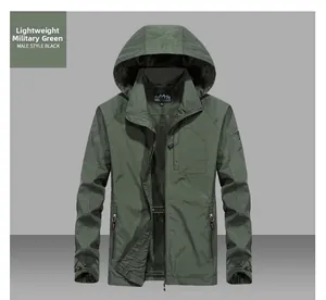 Detail of military green hooded jacket featuring zip pockets and elastic cuffs