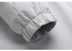 Close-up of elastic ribbed cuff and windproof fabric texture on men casual jacket