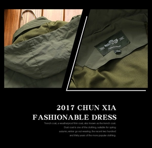 Detail view of military green waterproof jacket with breathable mesh lining and brand label