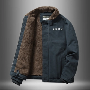 Men's Sherpa Lined Jacket Cotton Canvas Military Workwear Coat Thick Warm Winter Outerwear Casual Fleece Padded Parka For Men