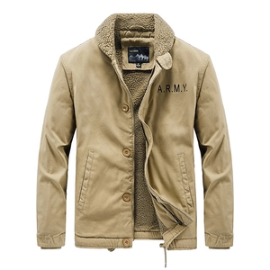 Blouson aviateur homme kaki avec col en laine d'agneau et imprimé A.R.M.Y. sur poitrine