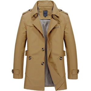 Trench-coat mi-long classique pour hommes en kaki avec doublure à carreaux