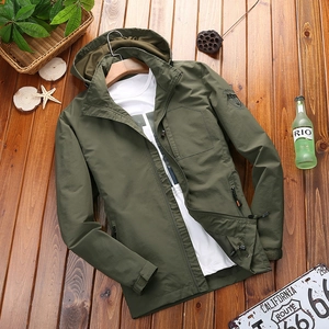 Men's Hooded Waterproof Windbreaker Jacket Outdoor Hiking Cargo Military Style Nylon Casual Loose Fit Plus Size Coat