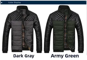 Detail of men's padded jacket with diamond quilting and green and dark grey color options