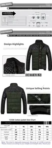 Size chart for men's thermal winter jacket with measurements from L to 4XL in centimeters