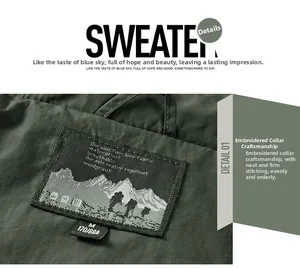 Detail of waterproof jacket collar with size label and high-quality stitching