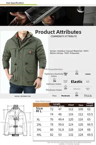 Detailed size chart for men's fleece winter jacket with measurements from M to 4XL