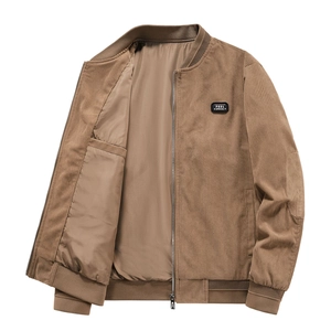 Giacca Bomber da Uomo in Velluto a Coste Vintage Workwear Giapponese Casual Tinta Unita Collo Alto Polsini a Costine