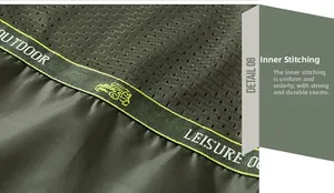 Detail of army green jacket featuring breathable mesh lining and durable outdoor webbing