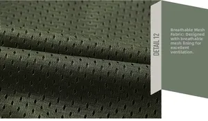 Macro shot of breathable mesh lining in army green fabric for sportswear jacket detail