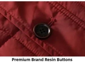 Macro detail of high-quality resin button with Fashion engraving on quilted jacket