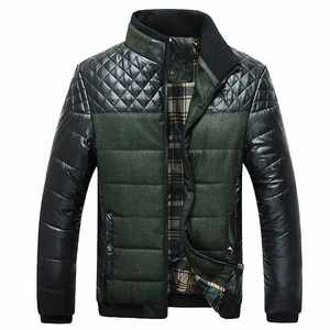 Men's quilted cotton jacket with dark green panels and classic plaid lining in a warm fit