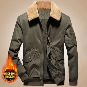 Men's Winter Military Flight Jacket Cotton Sherpa Lined Thick Bomber Coat Multi Pocket Warm Outerwear Casual Work Jacket