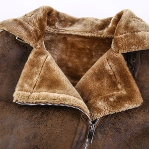 Men's winter aviator jacket in dark brown faux suede with thick warm fleece lining