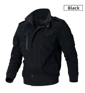 Detail view of black military style jacket with epaulettes and functional pockets
