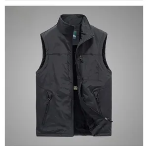 Detail of windproof black vest featuring warm fleece lining and sturdy zipper closure